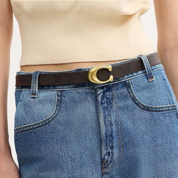 NWT COACH Women Sculpted C Buckle Reversible Belt 25 Mm ceb69 Brass/Walnut Black main image 4